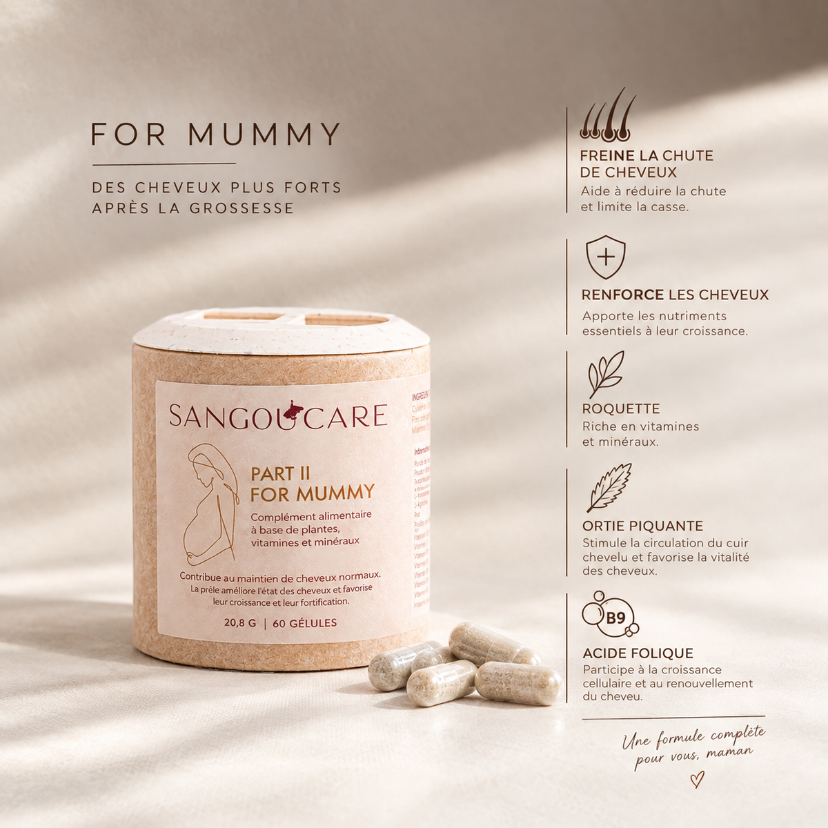 Complément alimentaire 100% naturel qui combat la chute de cheveux après l'accouchement| For Mummy